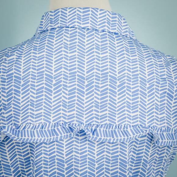 Vineyard Vines Size Small S Blue Print Ruffle Sleeveless Performance Polo Top - Picture 3 of 9